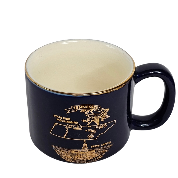 Tennessee Coffee Mug Cup Blue & Gold Trim State Capital Map Mockingbird Expresso - Picture 3 of 7